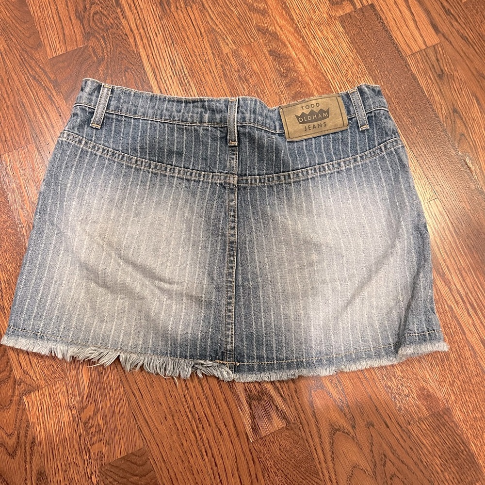 Vintage 90’s Todd Oldham denim jean pinstripe button up mini skirt Size 3